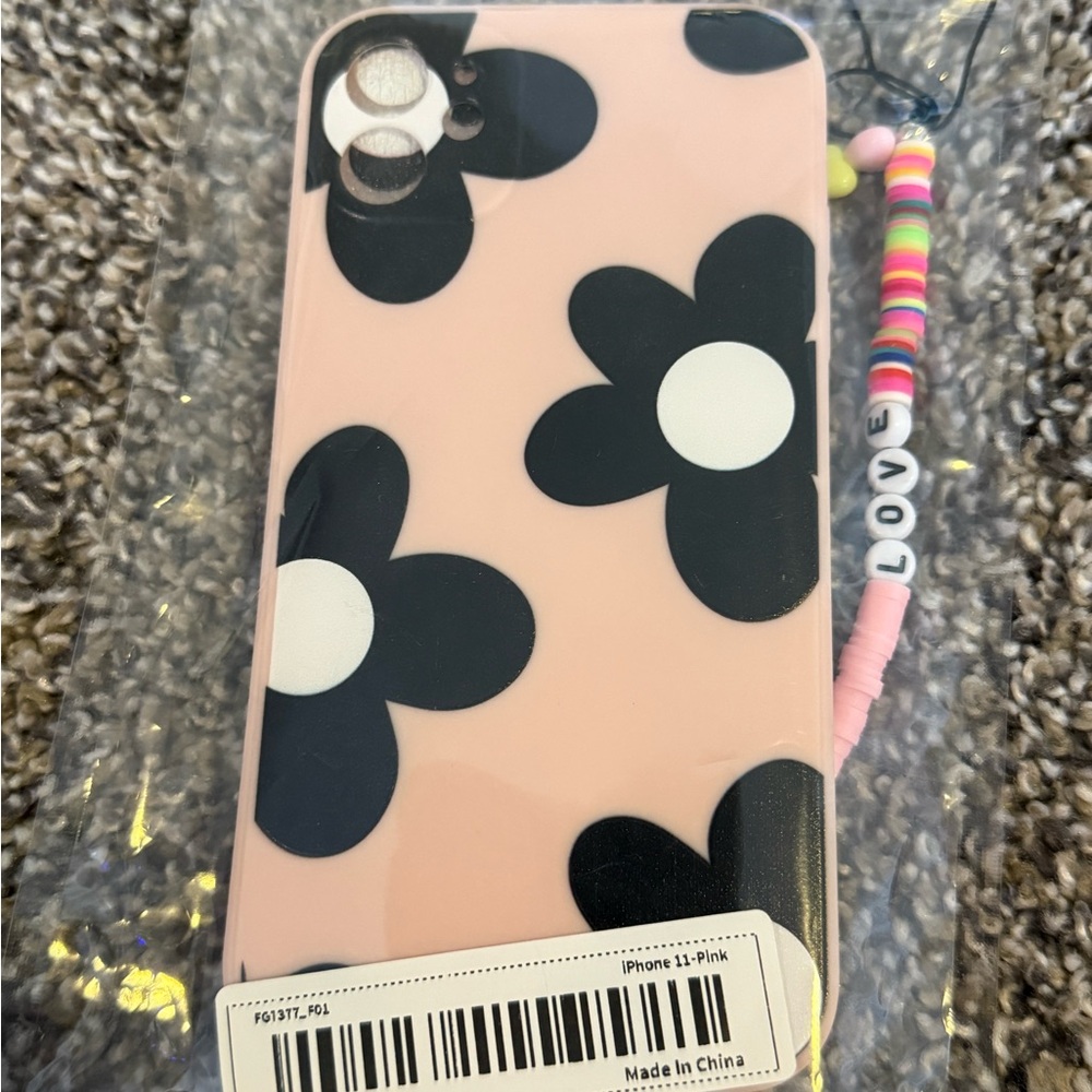Daisy Floral Pink iPhone Case with Beaded Strap